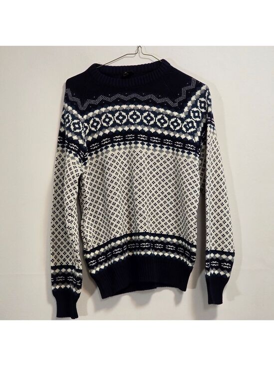 keynote Sweaters - Keynote Knit Navy and White Patterned Crew Neck Sweater